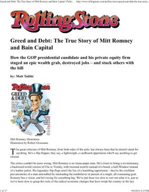 Greed and Debt: the True Story of Mitt Romney and Bain Capital | Politi