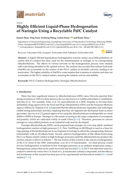 Highly Efficient Liquid-Phase Hydrogenation of Naringin Using A