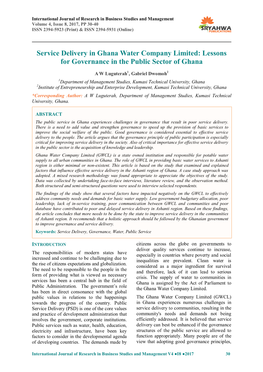 Service Delivery in Ghana Water Company Limited: Lessons for Governance in the Public Sector of Ghana