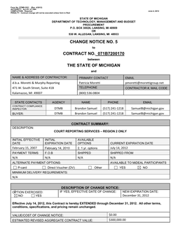 Change Notice No. 5 Contract No. 071B7200170 the State of Michigan