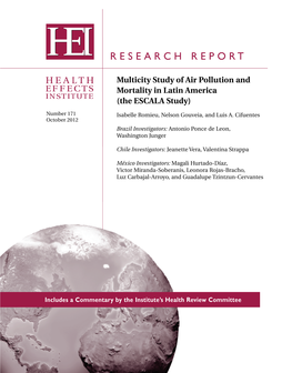 Health Effects Institute Research Report 171: Multicity Study of Air Pollution and Mortality in Latin America (The ESCALA Study)