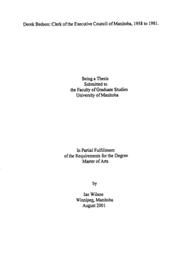 Derek Bedson: Clerk of the Executive Council of Manitoba, 1958 to 1981