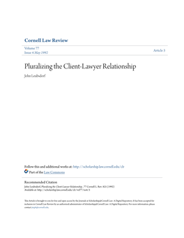 Pluralizing the Client-Lawyer Relationship John Leubsdorf