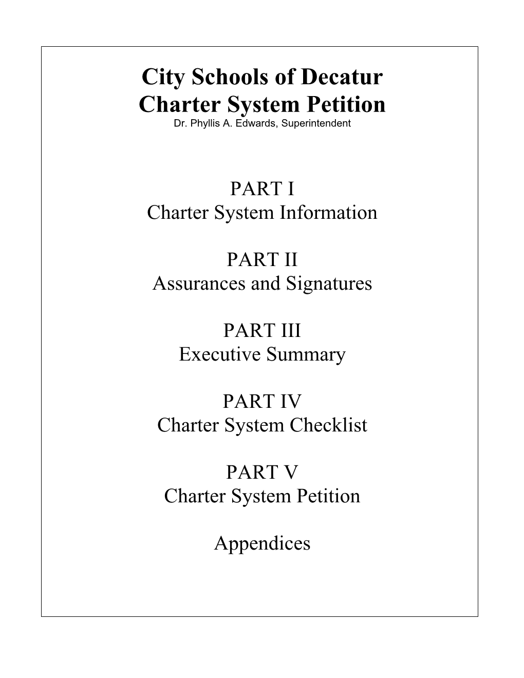 City Schools of Decatur Charter System Petition Dr