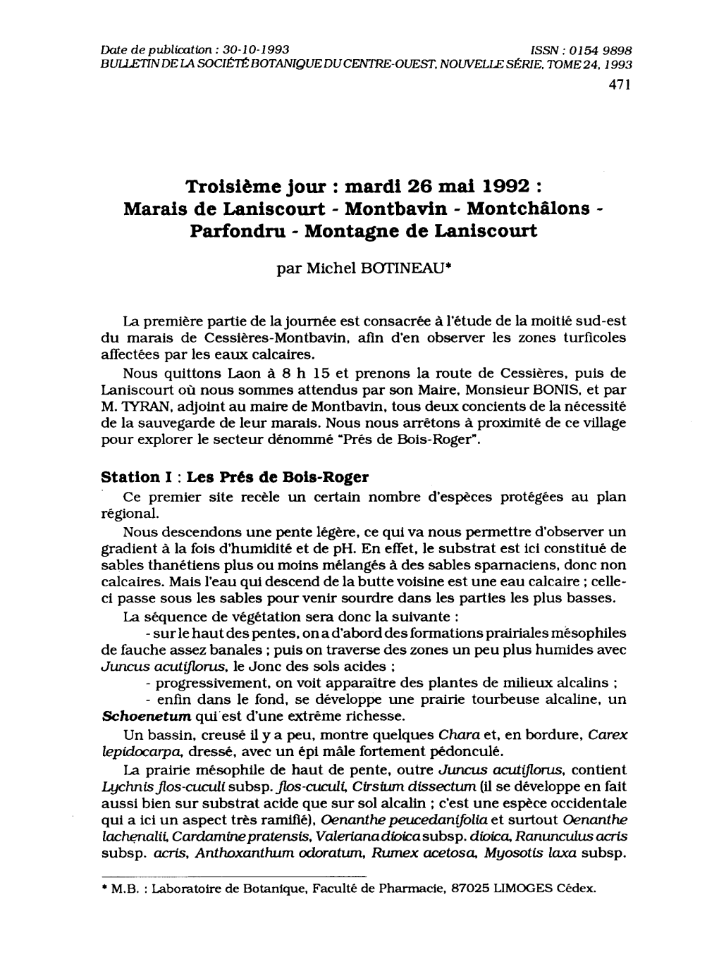 Troisième Jour: Mardi 26 Mai 1992 : Marais De Laniscourt - Montbavin - Montchâlons ­ Parfondru - Montagne De Laniscourt