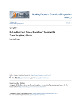 SLA in Uncertain Times: Disciplinary Constraints, Transdisciplinary Hopes