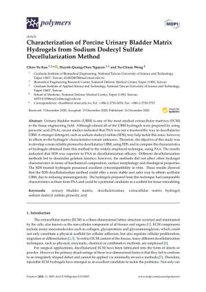 Characterization of Porcine Urinary Bladder Matrix Hydrogels from Sodium Dodecyl Sulfate Decellularization Method
