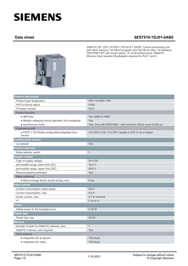 Data Sheet 6ES7510-1DJ01-0AB0