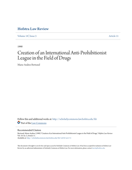 Creation of an International Anti-Prohibitionist League in the Field of Drugs Marie-Andree Bertrand