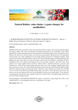 Natural Rubber Value Chains: a Game Changer for Smallholders