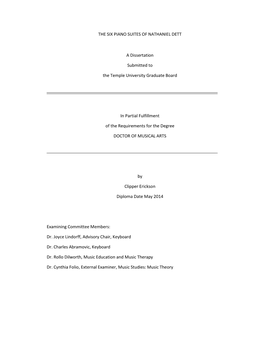 THE SIX PIANO SUITES of NATHANIEL DETT a Dissertation