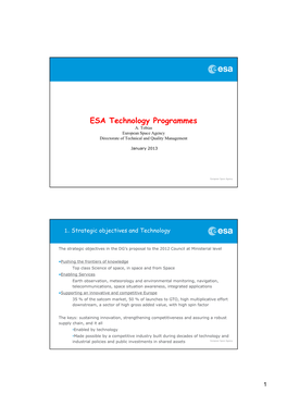 ESA Technology Programmes A