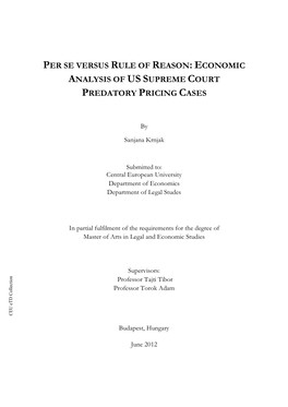 Economic Analysis of Us Supreme Court Predatory Pricing Cases