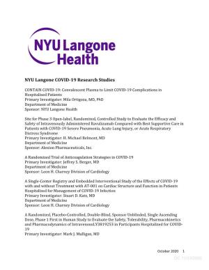 NYU Langone COVID-19 Research Studies