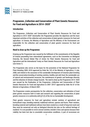 Collection and Conservation of Plant Genetic Resources for Food and Agriculture in 2014–2020”