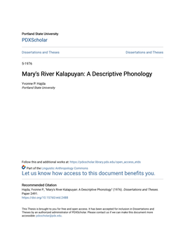 Mary's River Kalapuyan: a Descriptive Phonology