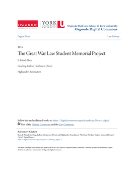 The Great War Law Student Memorial Project E