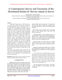 A Contemporary Survey and Taxonomy of the Distributed Denial-Of- Service Attack in Server