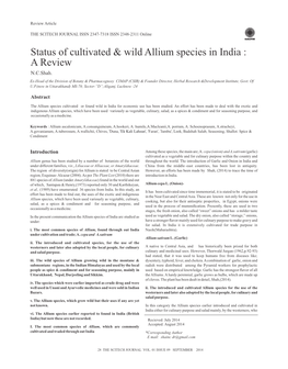 Status of Cultivated & Wild Allium Species in India