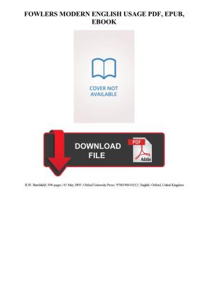 Fowlers Modern English Usage PDF Book