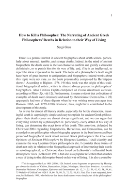 The Narrating of Ancient Greek Philosophers' Deaths in Relation To