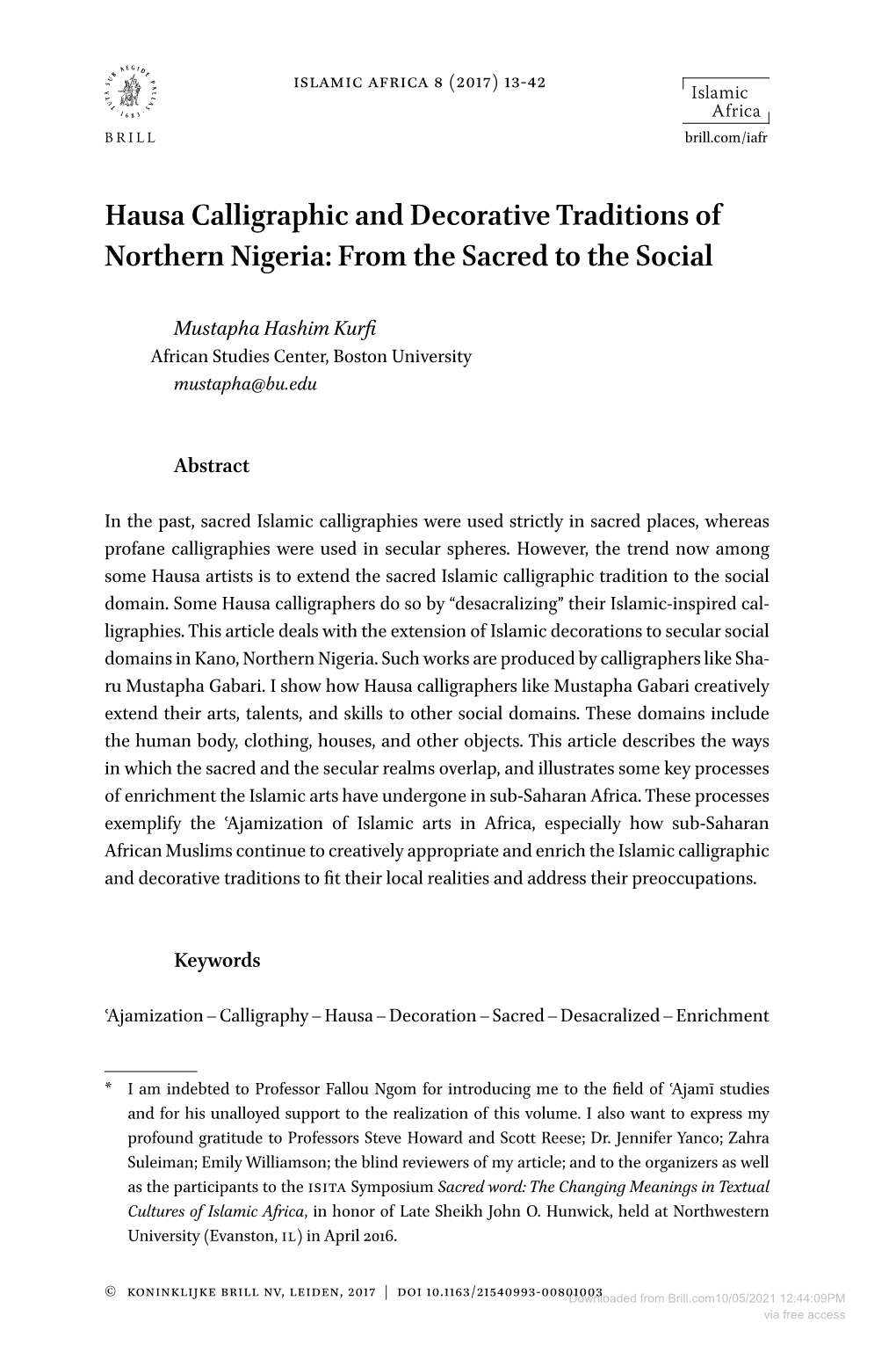 Hausa Calligraphic and Decorative Traditions of Northern Nigeria: from the Sacred to the Social