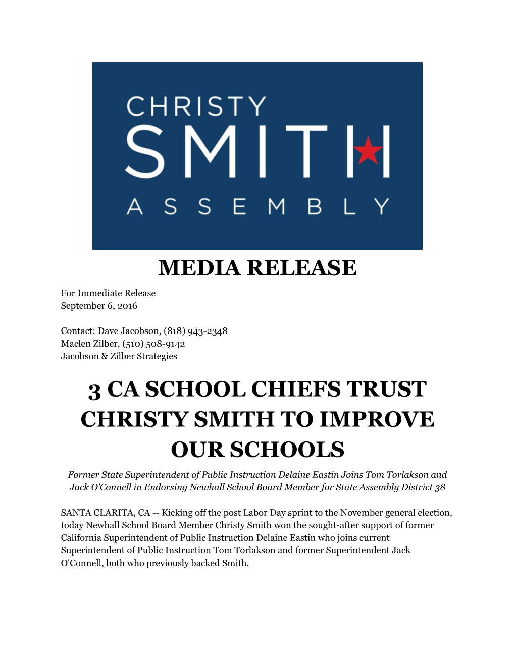 Media Release 3 Ca School Chiefs Trust Christy Smith