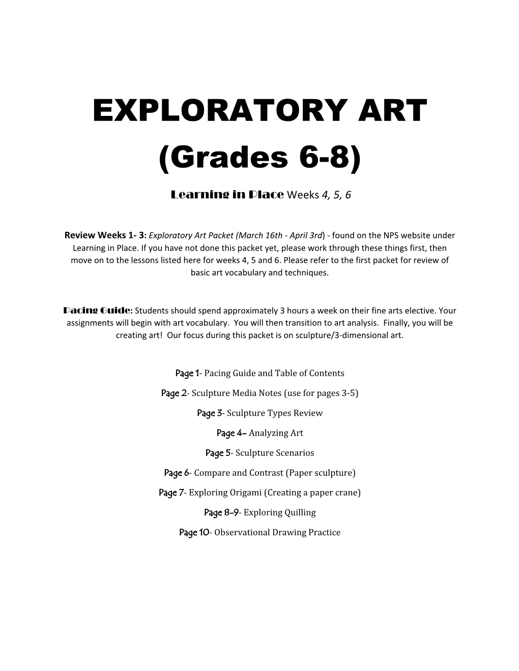 EXPLORATORY ART (Grades 6-8)