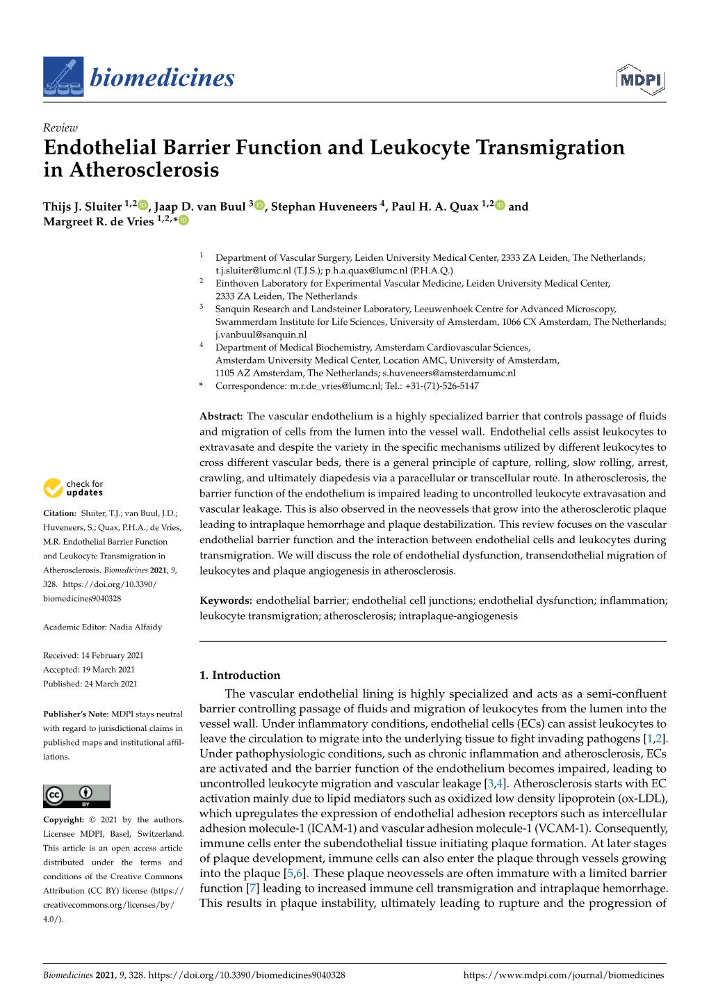 Endothelial Barrier Function and Leukocyte Transmigration in Atherosclerosis