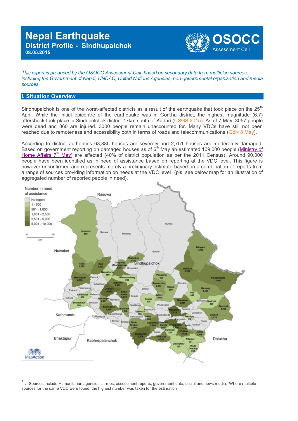 Nepal Earthquake District Profile - Sindhupalchok OSOCC Assessment Cell 08.05.2015