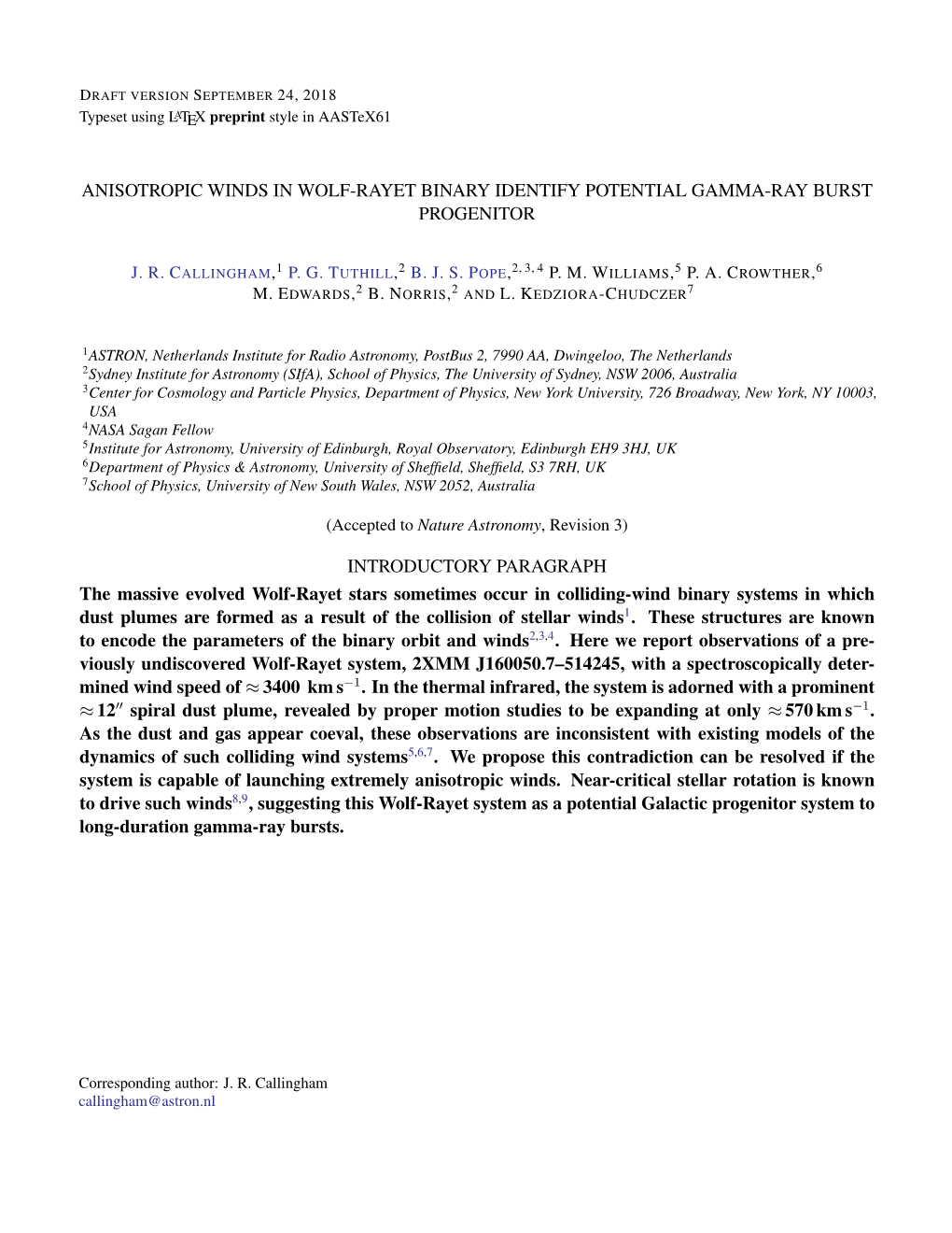 Anisotropic Winds in Wolf-Rayet Binary Identify Potential Gamma-Ray Burst Progenitor