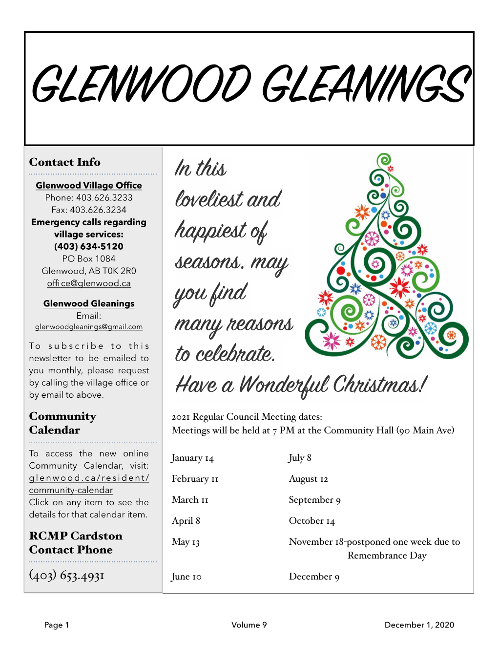 Vol 9 Glenwood Gleanings December 2020