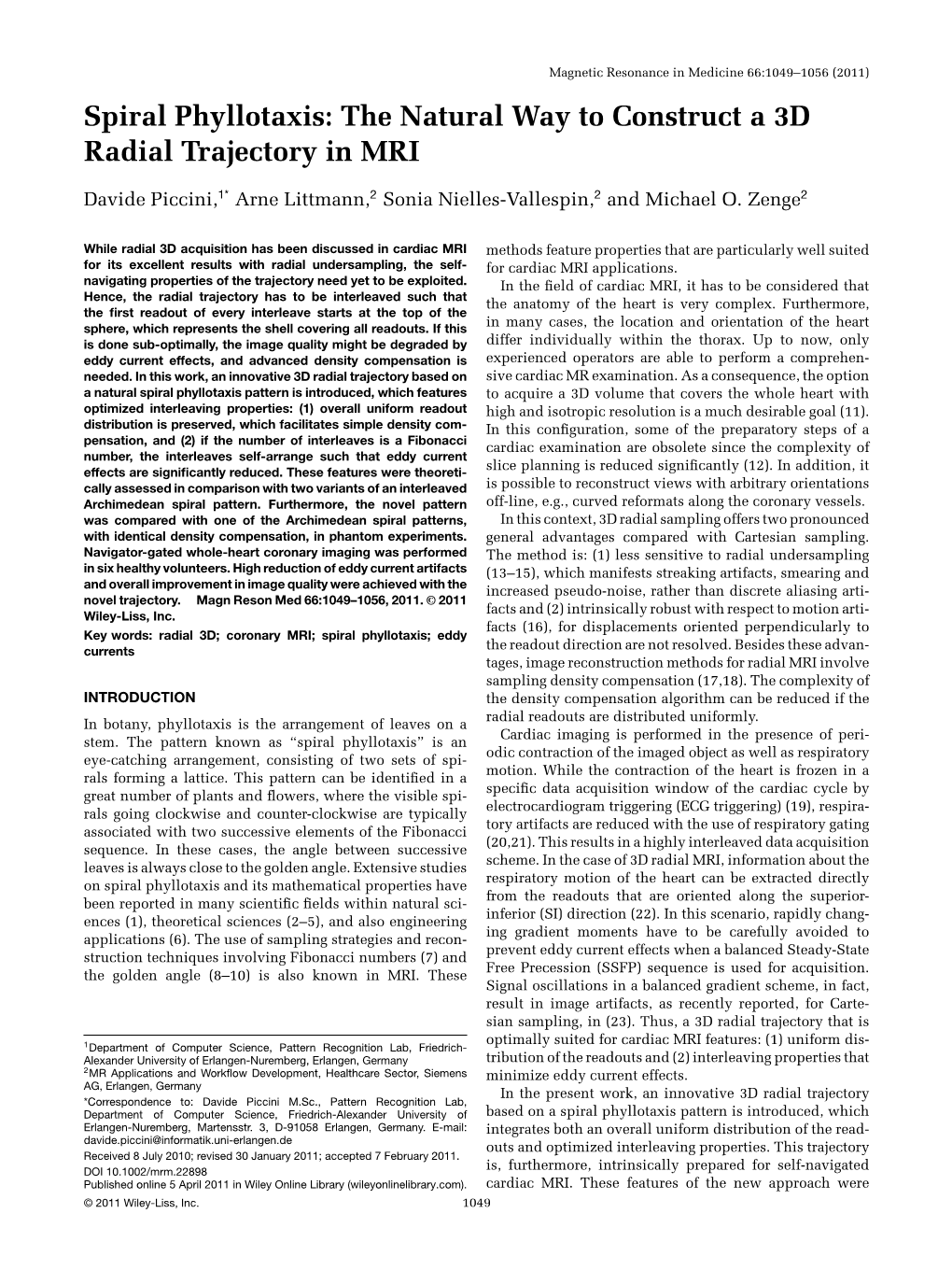 Spiral Phyllotaxis: the Natural Way to Construct a 3D Radial Trajectory in MRI