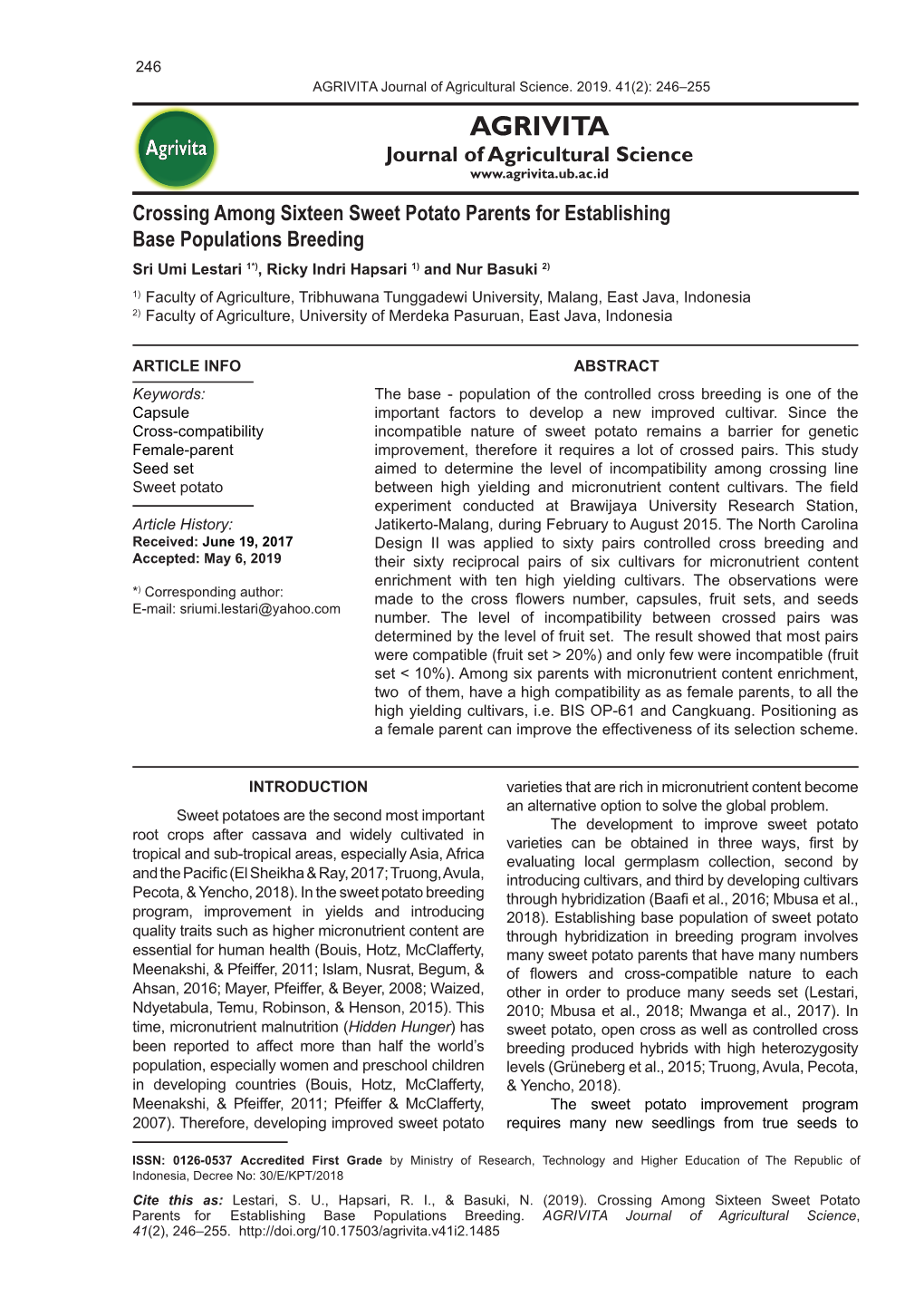 AGRIVITA Journal of Agricultural Science