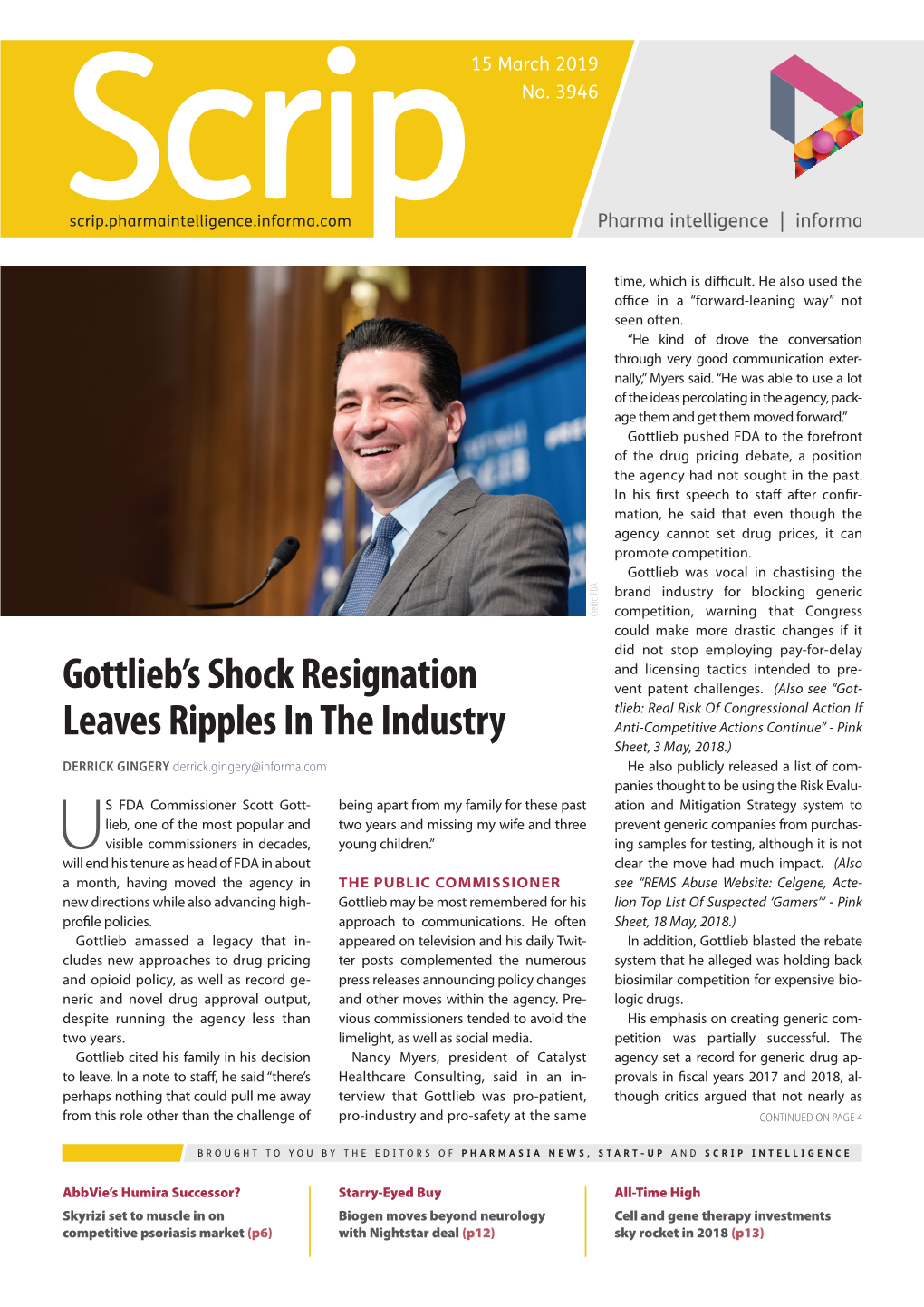 Gottlieb's Shock Resignation Leaves Ripples in the Industry