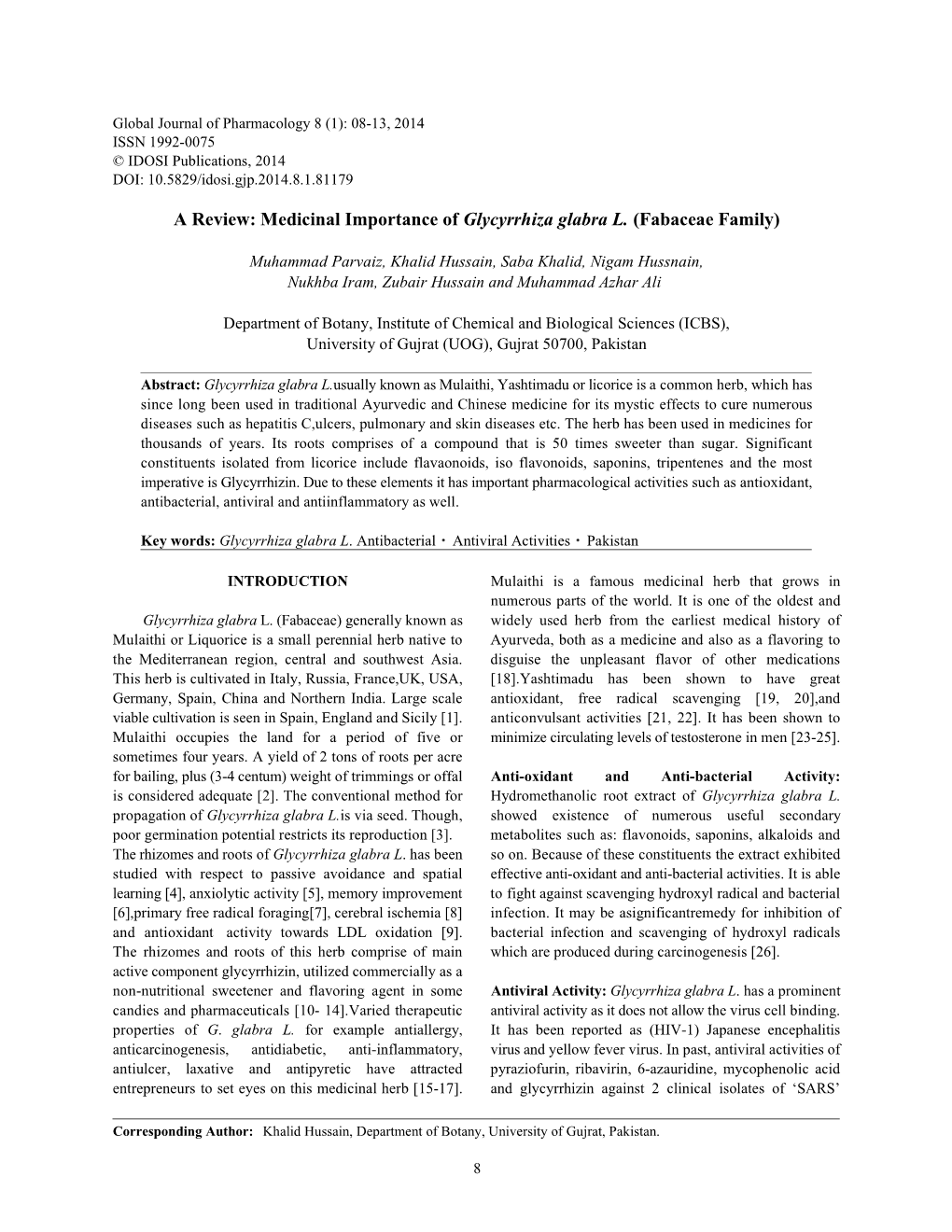 Medicinal Importance of Glycyrrhiza Glabra L. (Fabaceae Family)