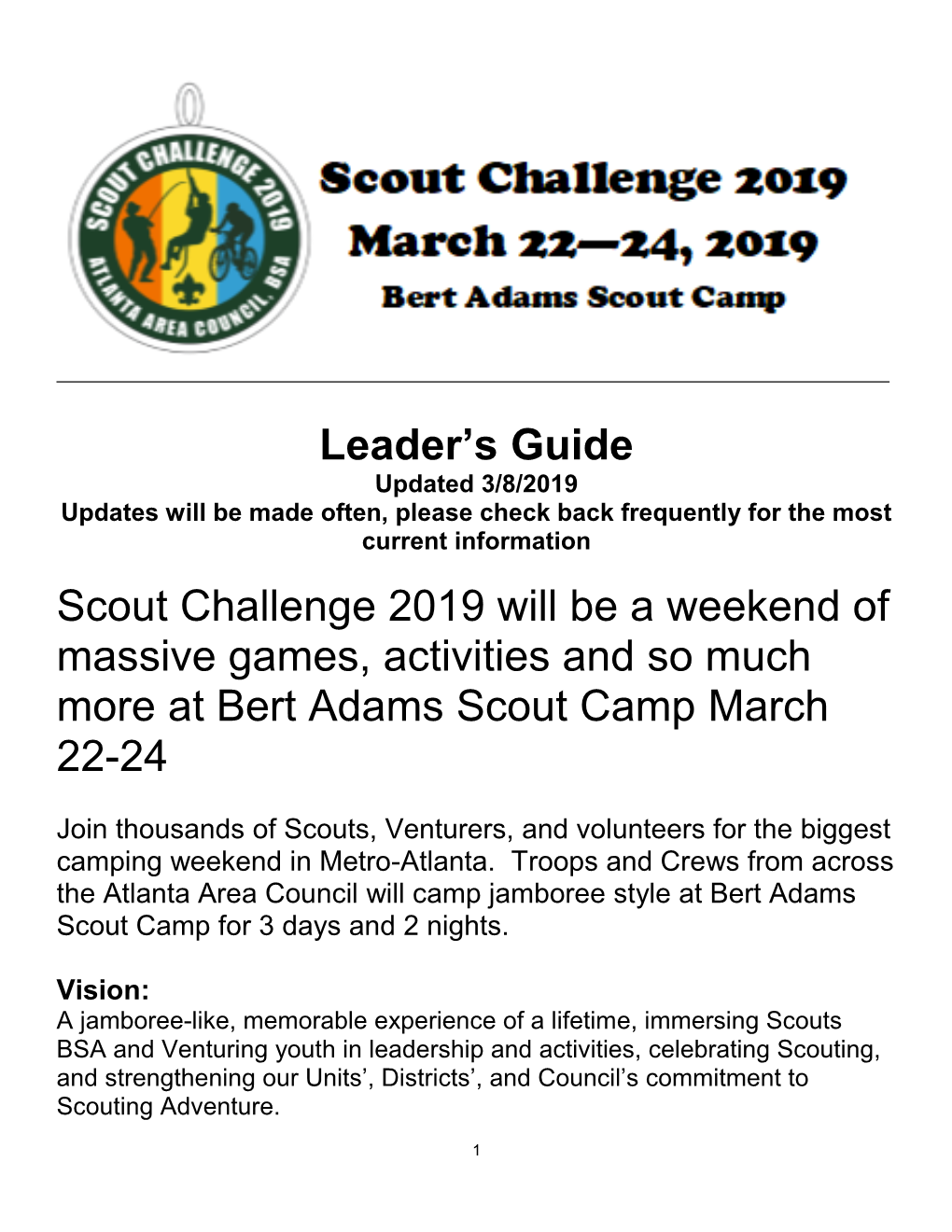 Leader's Guide Scout Challenge 2019 Will Be A