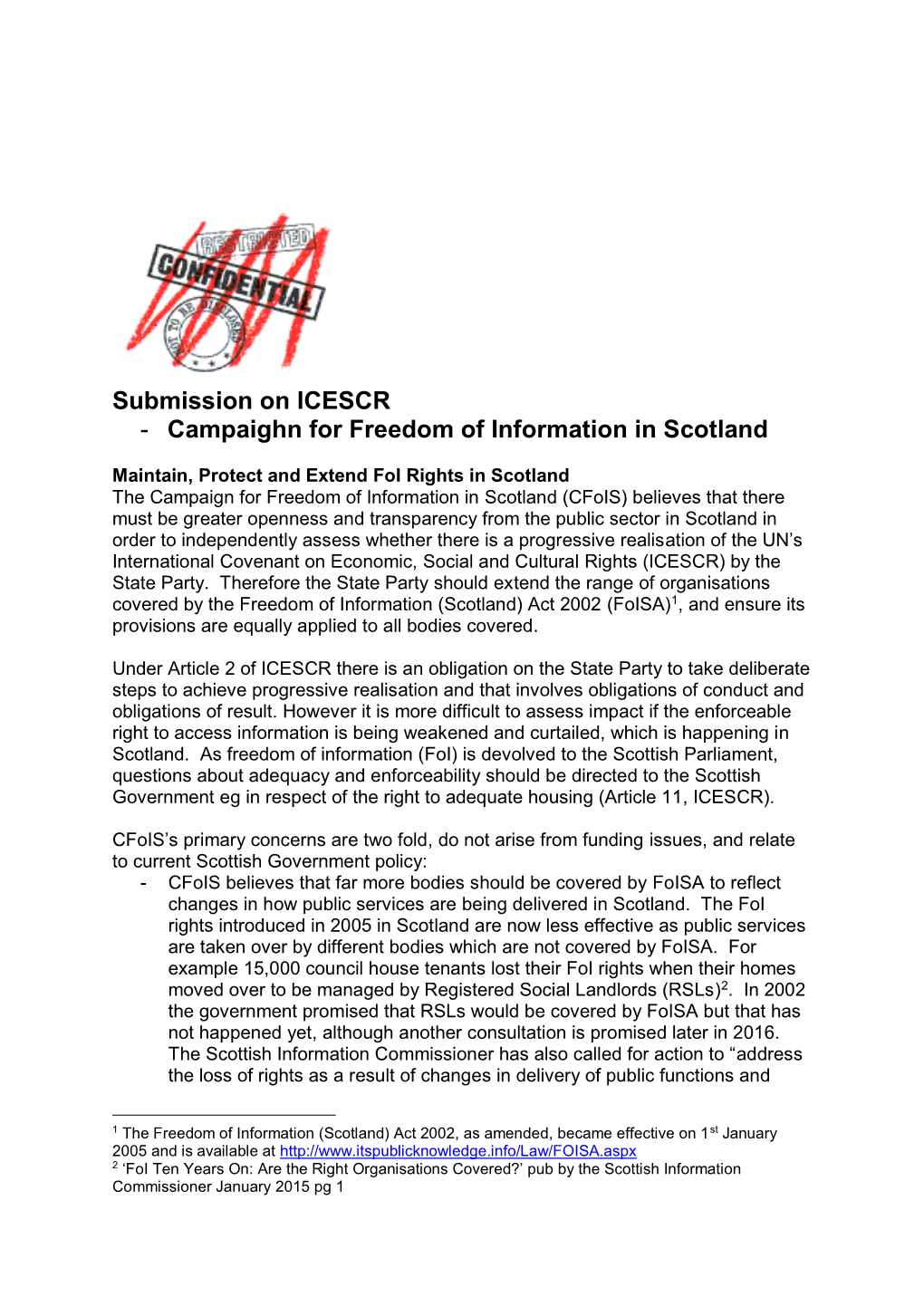 Submission on ICESCR - Campaighn for Freedom of Information in Scotland