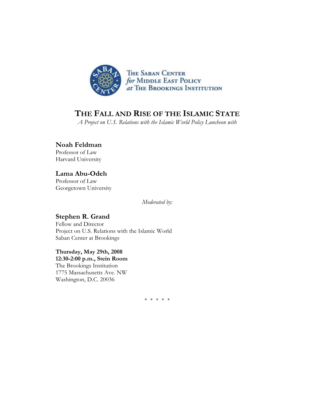 THE FALL and RISE of the ISLAMIC STATE a Project on U.S