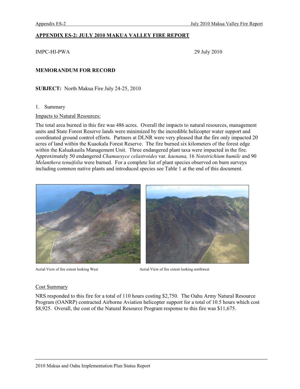 Appendices. 2010 Status Report for the Makua and Oahu