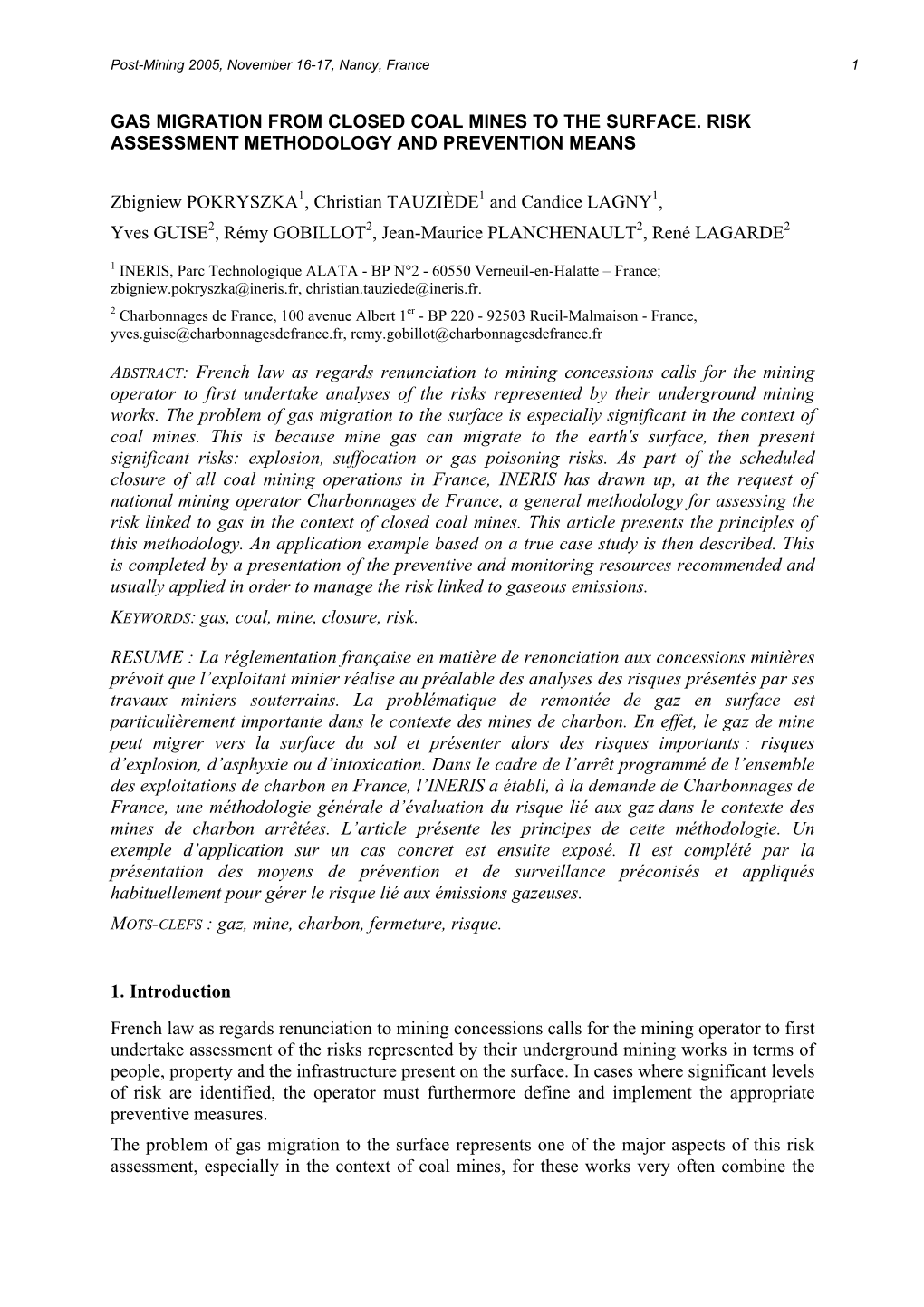 Gas Migration from Closed Coal Mines to the Surface. Risk Assessment Methodology and Prevention Means