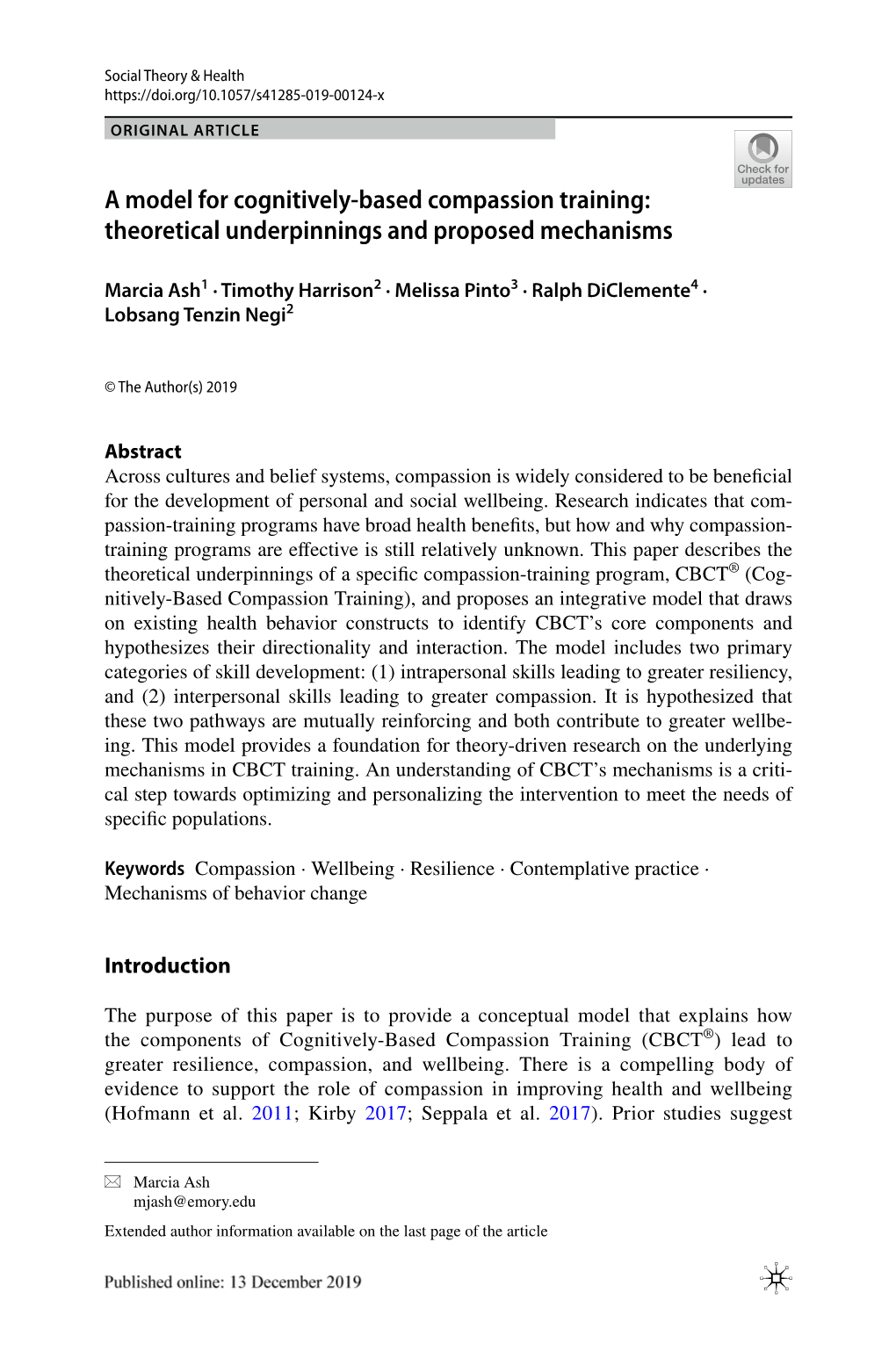 A Model for Cognitively-Based Compassion Training: Theoretical…