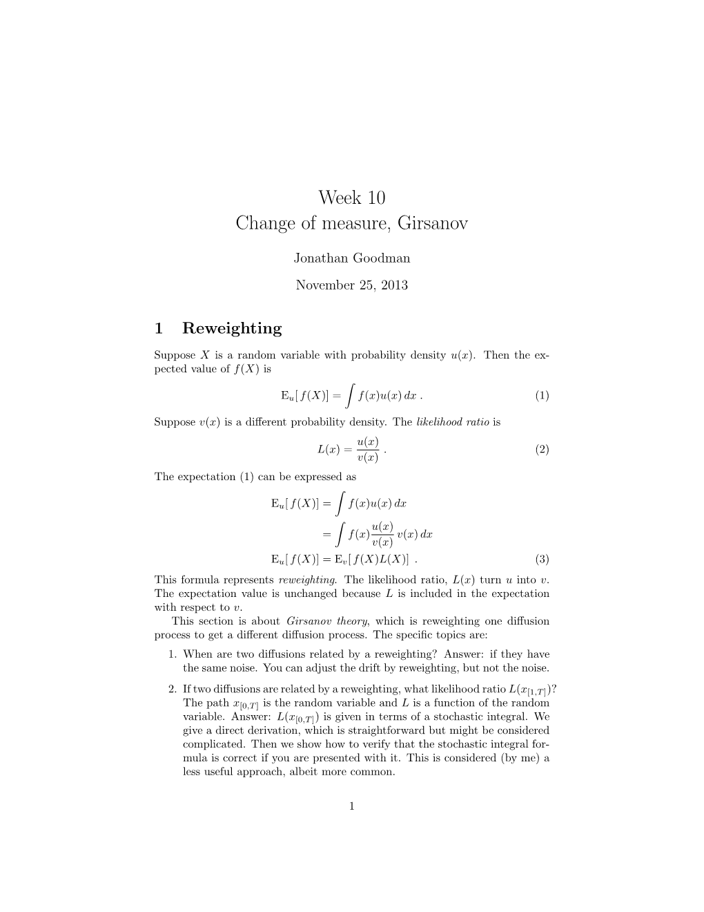 Week 10 Change of Measure, Girsanov