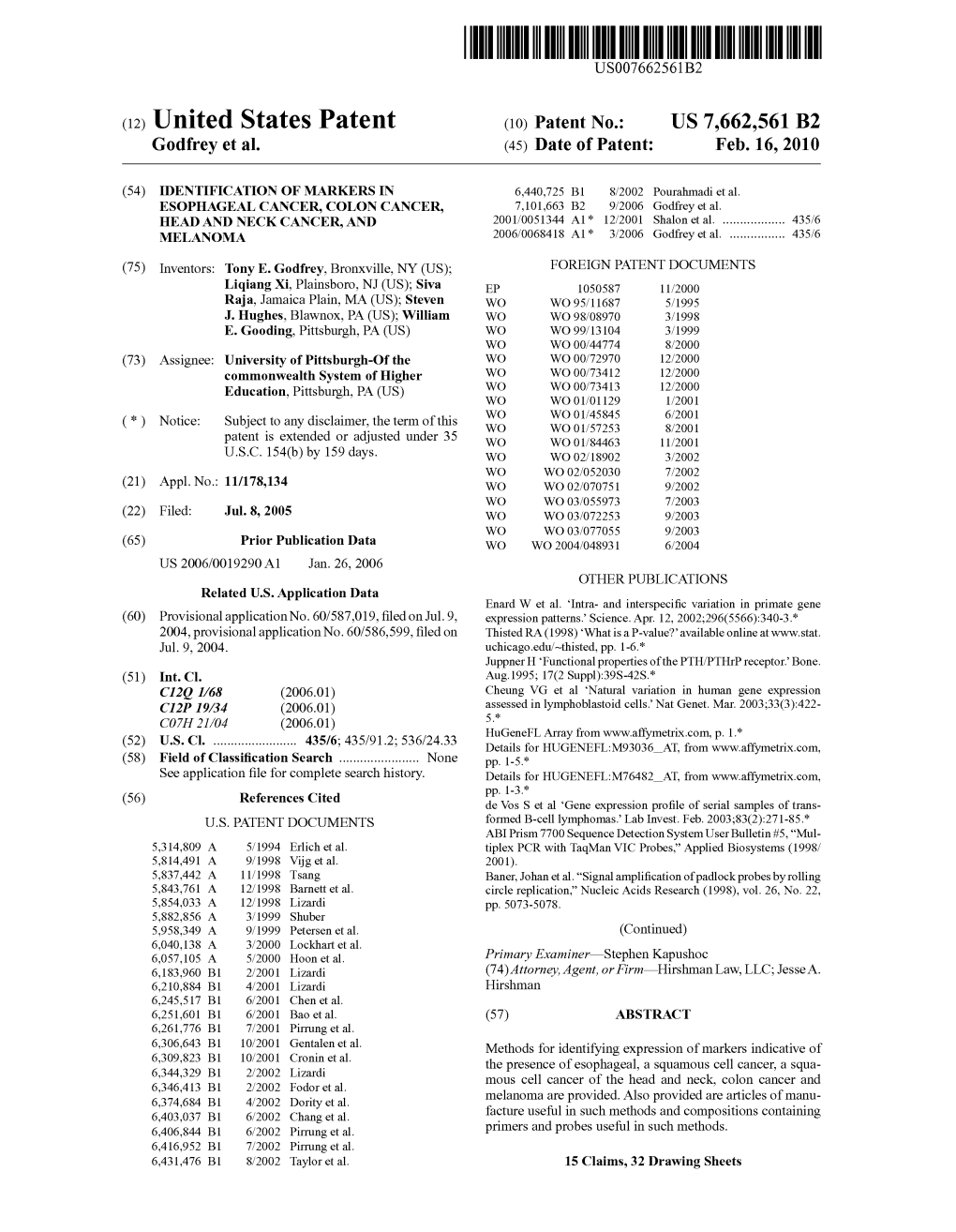 (12) United States Patent (10) Patent No.: US 7,662,561 B2 Godfrey Et Al