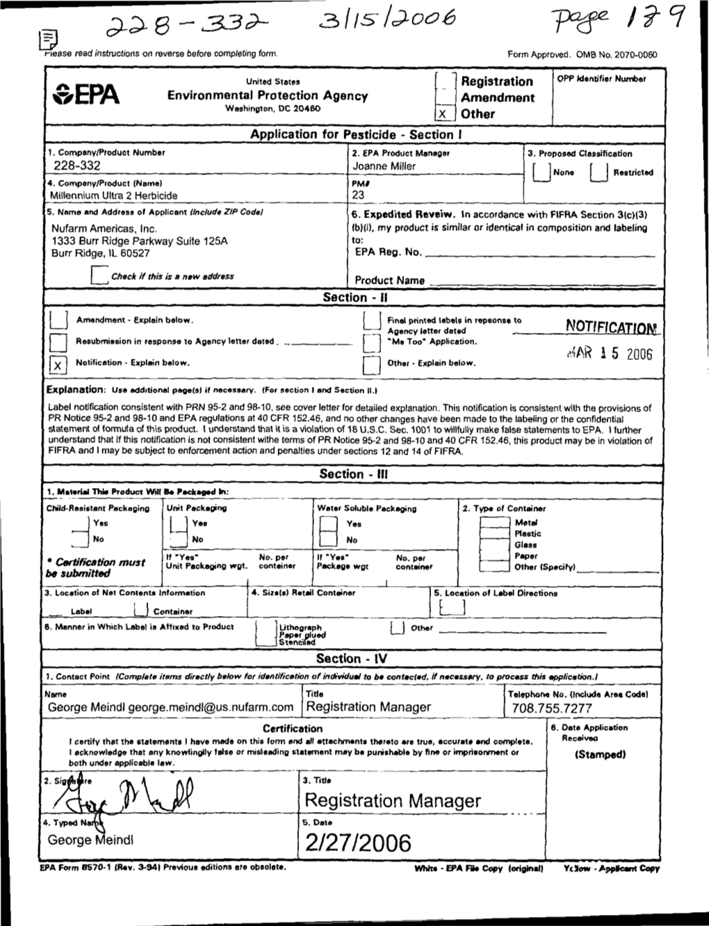 U.S. EPA, Pesticide Product Label, MILLENNIUM ULTRA HERBICIDE