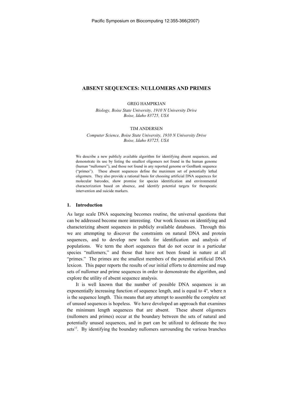 Absent Sequences: Nullomers and Primes