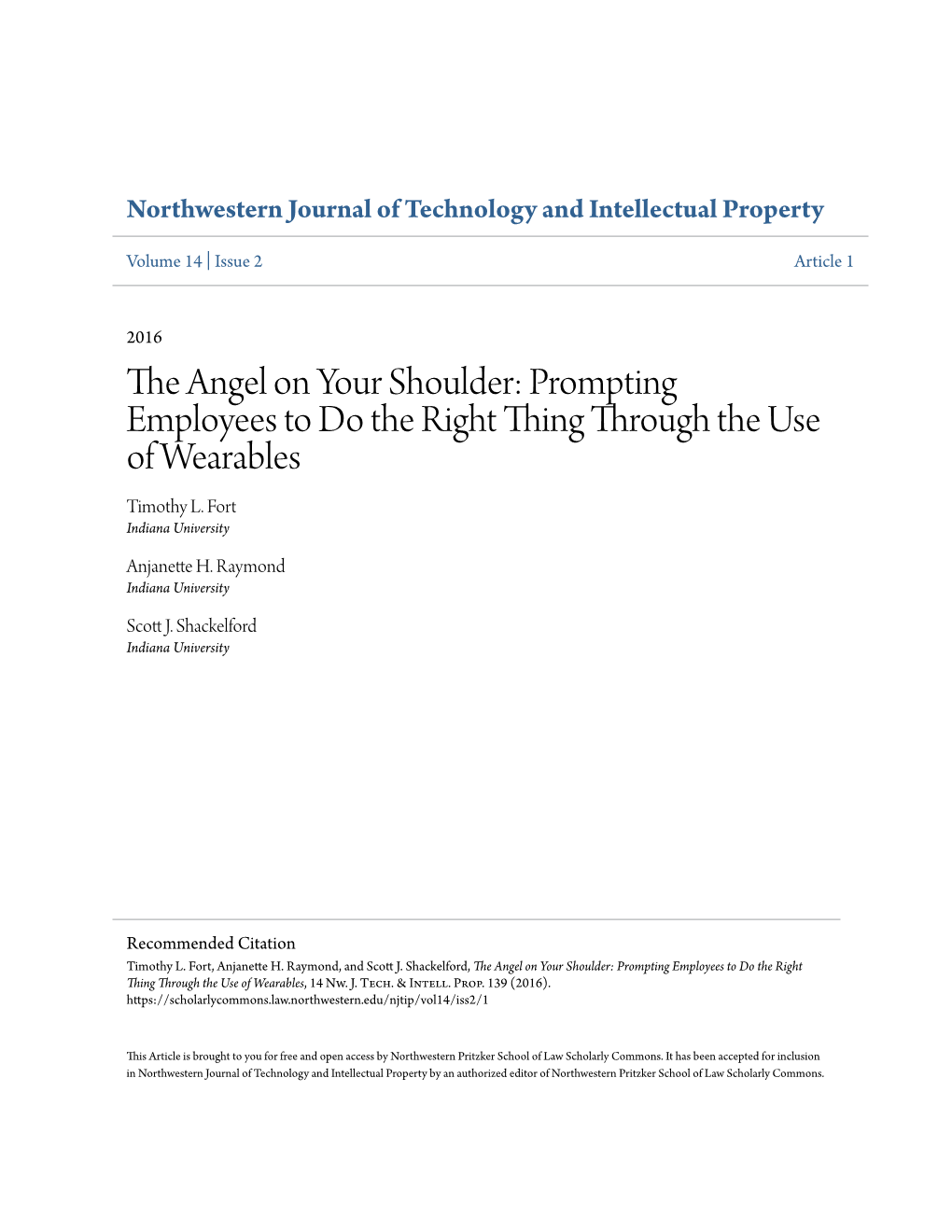The Angel on Your Shoulder: Prompting Employees to Do the Right Thing Through the Use of Wearables Timothy L