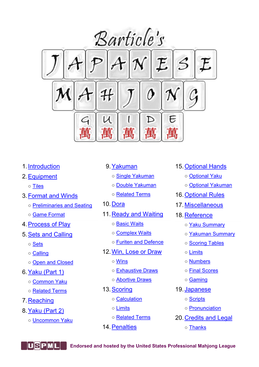 Barticle's Japanese Mahjong Guide Page 1 Jump To: Contents 2