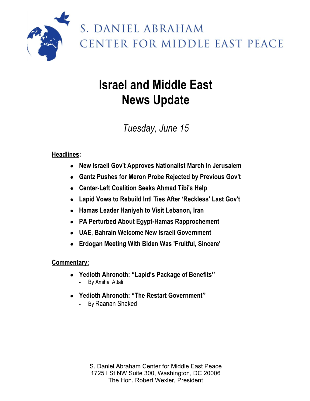 Israel and Middle East News Update