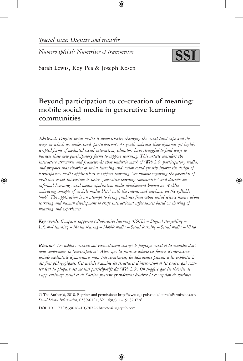 Beyond Participation to Co-Creation of Meaning: Mobile Social Media in Generative Learning Communities